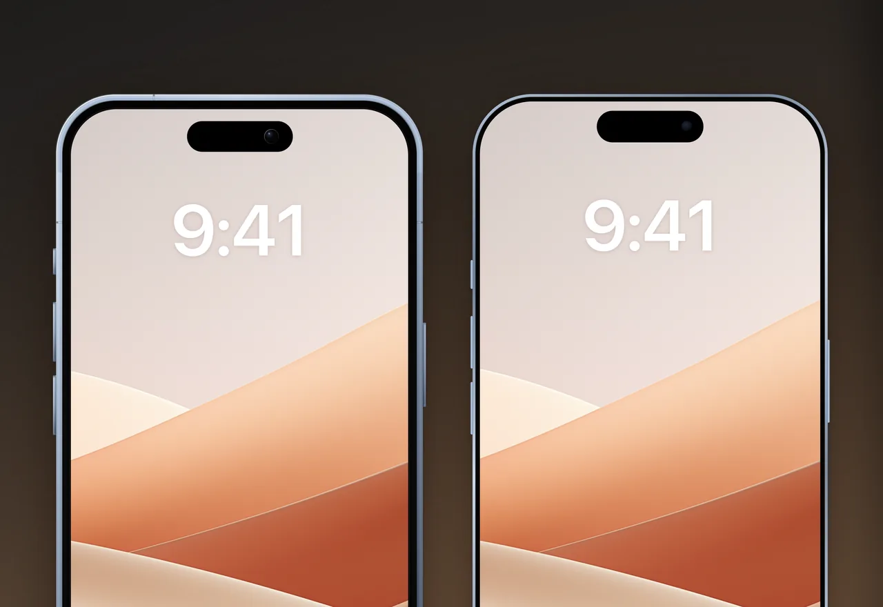 リアルの iPhone の枠と、新しいフラットの枠を並べたところ。